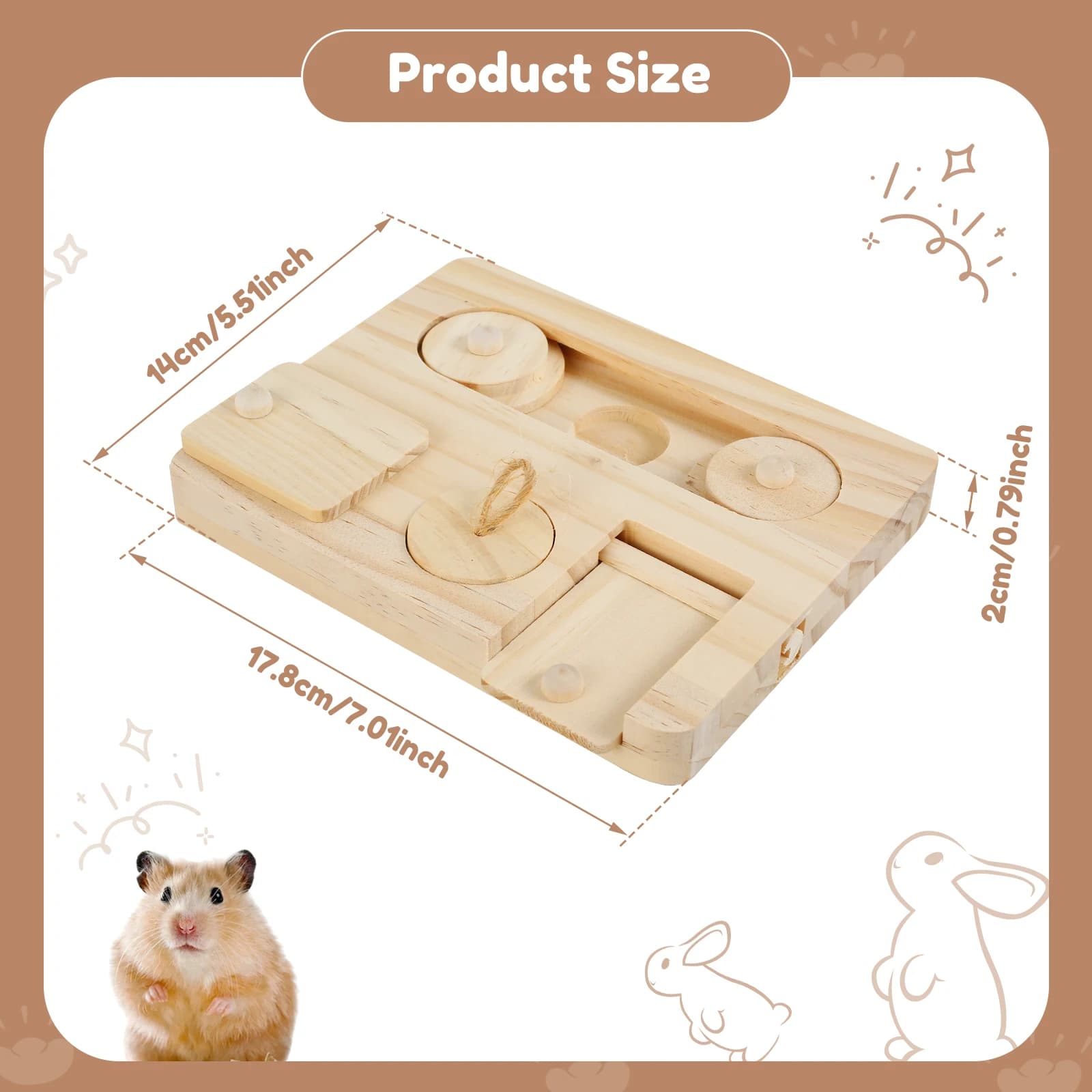 Wooden Foraging Puzzle Toy for Small Pets