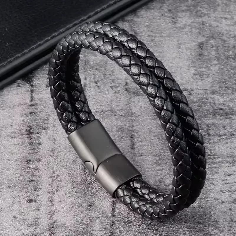 Men's Handwoven Double-Layer Leather Bracelet