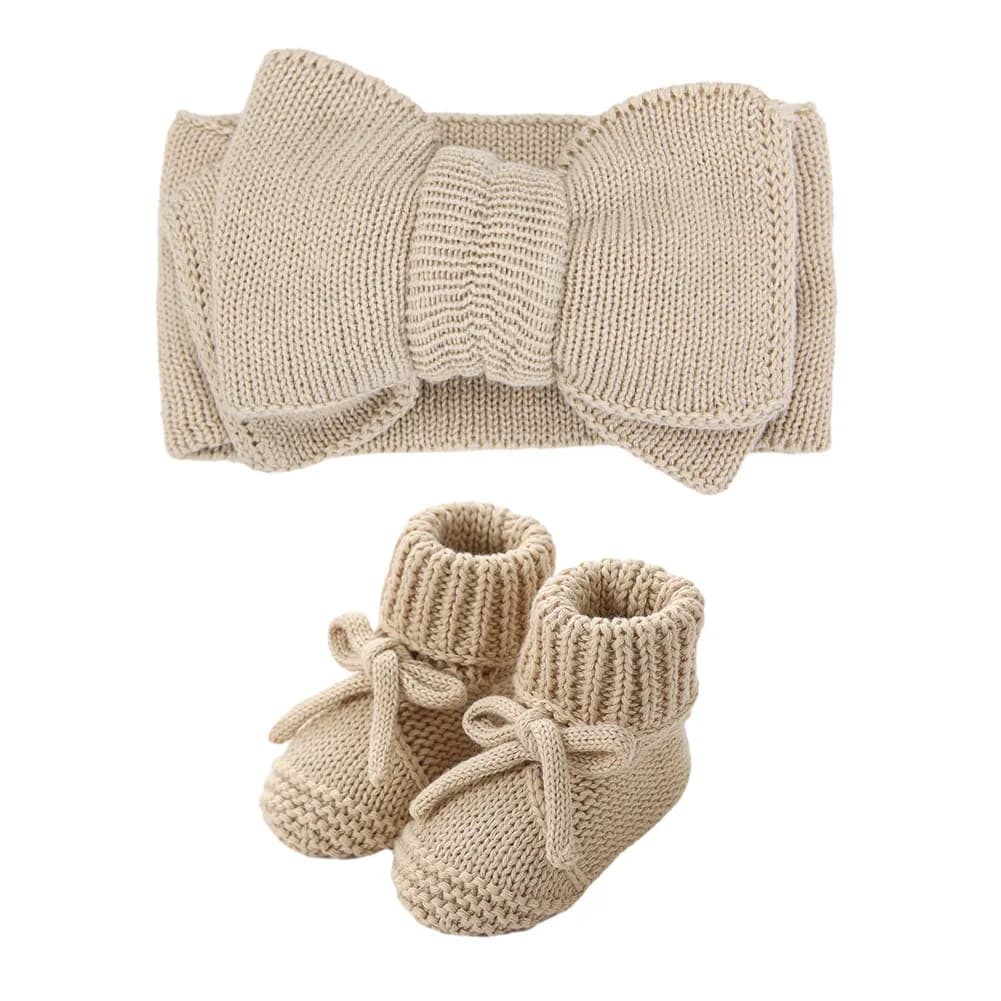 Baby Knitted Headband and Anti-Slip Crawling Socks Set