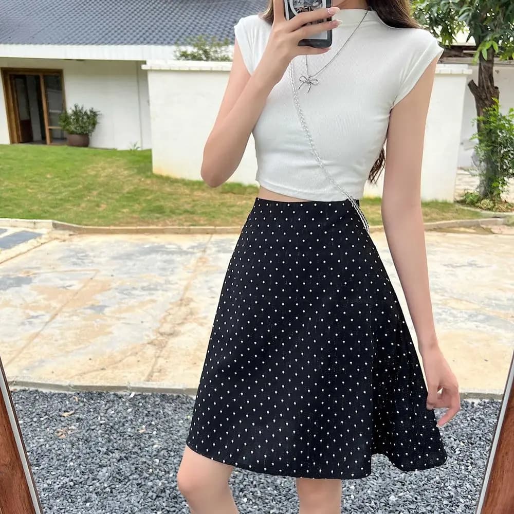 Women's High Waist Red Midi Skirt