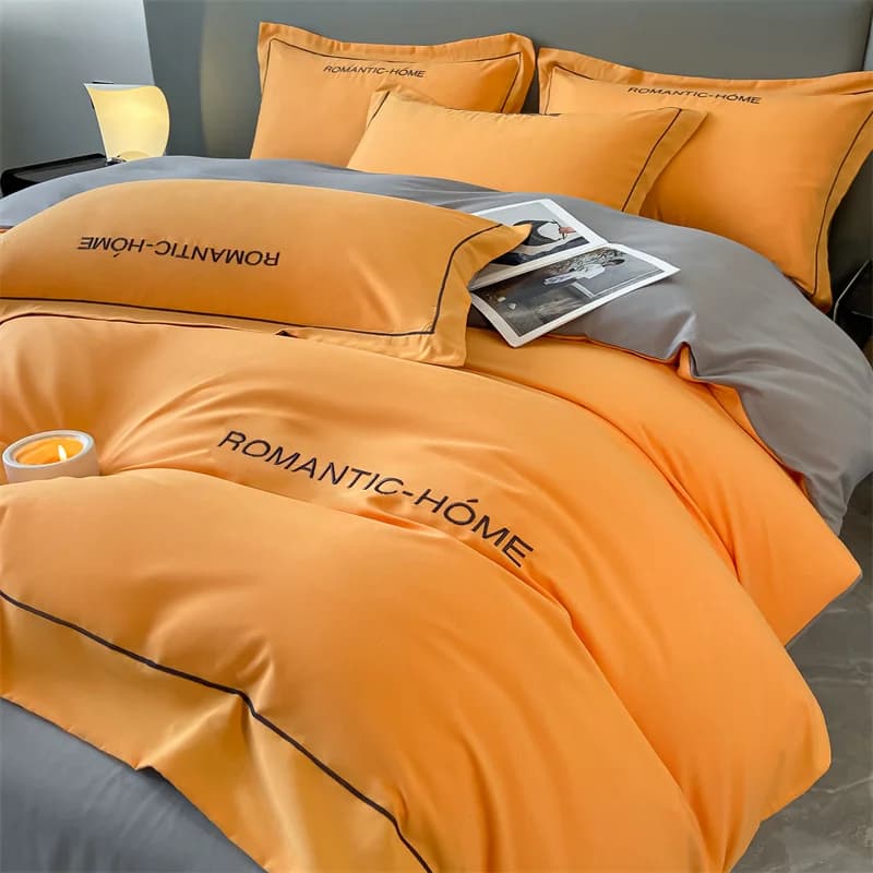 1 Set Cotton Bedding Set with Duvet Cover Bed Sheet Pillowcase Luxury  Bedsheet Solid Color King Queen Full Twin Size