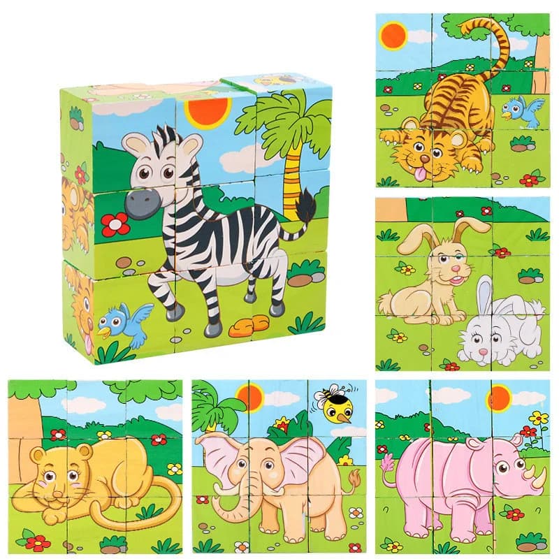 Wooden Animal Cube Puzzle Blocks