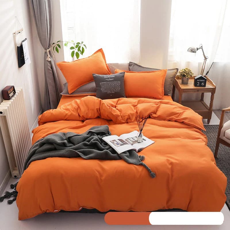 Simple Solid Sanding Bedding Set 4Pcs Two-Color Soft Bedclothes for Four Seasons Skin-Friendly Bedroom Decor for Adult Students