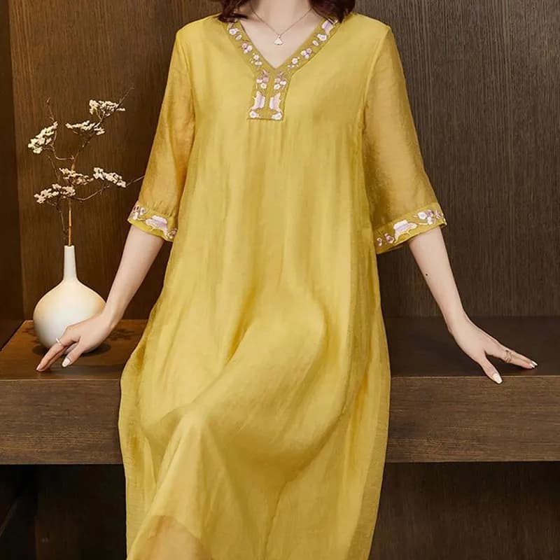 Embroidered Half Sleeve Midi Dress