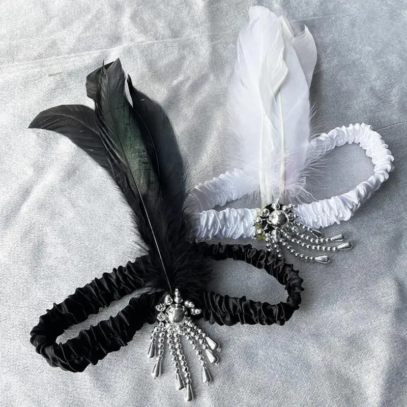 1920s Beaded Feather Hair Headband
