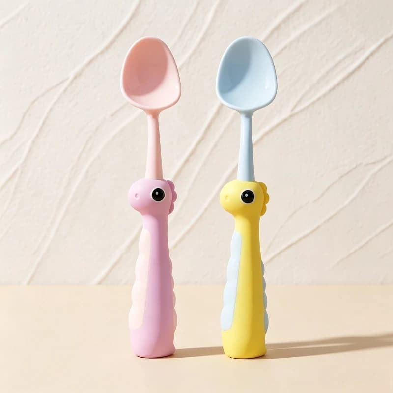 Cartoon Dinosaur Baby Spoon with Standing Base