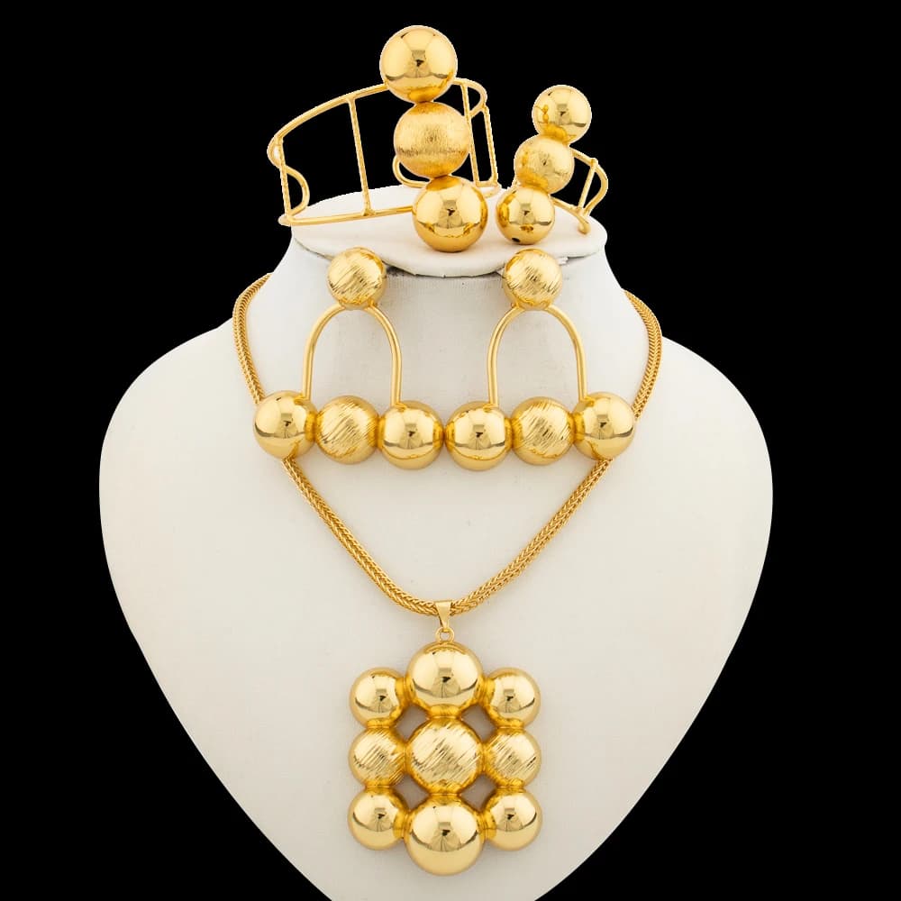 Jewelry Set for Women Luxury Pendant Necklace and Dangle Earrings Weddings Bridal Bangle Ring Set Gifts