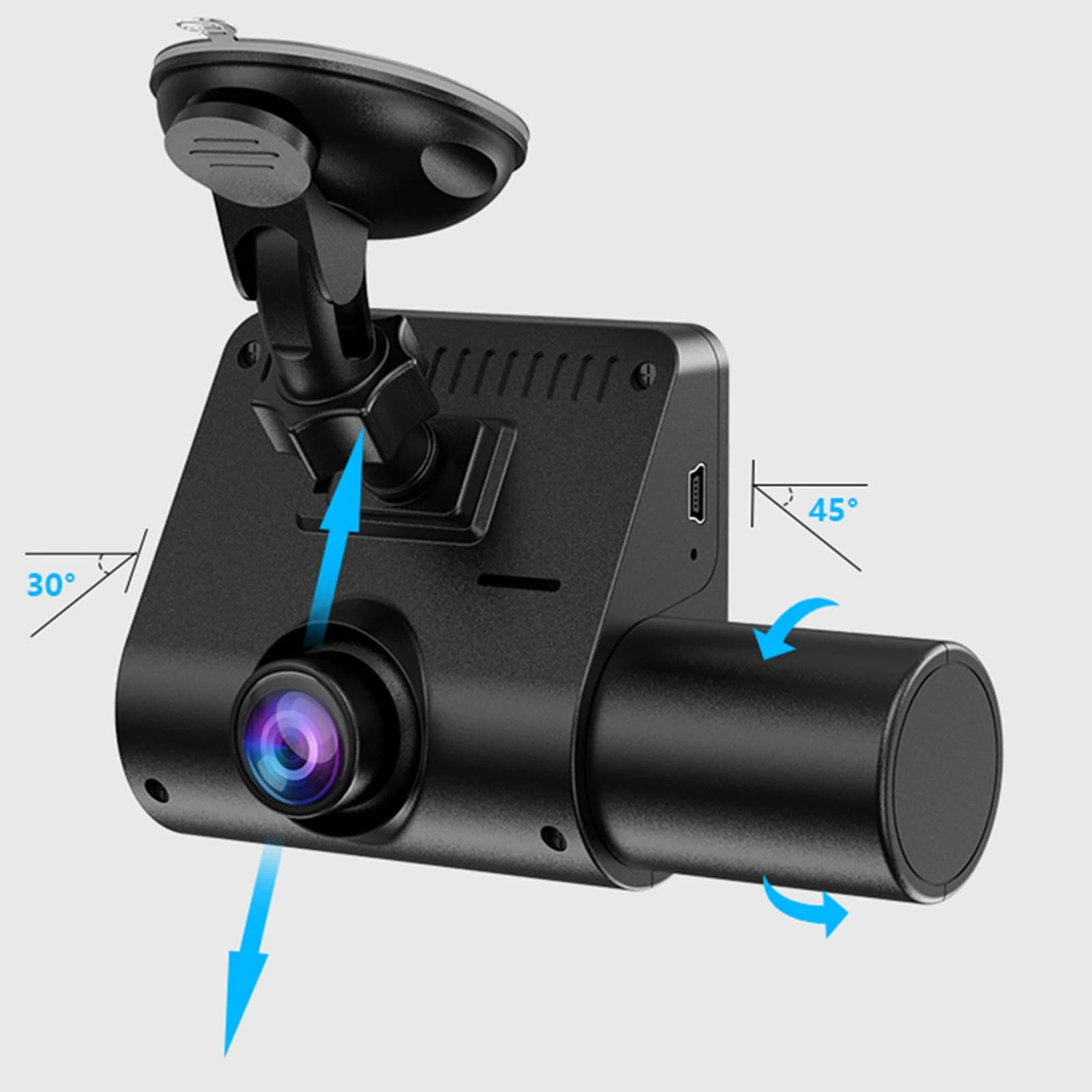 Dash Cam 1080P High Definition 2inch Display Screen 3 Channel Driving Recorder with Loop Recording Motion Detection Infrared