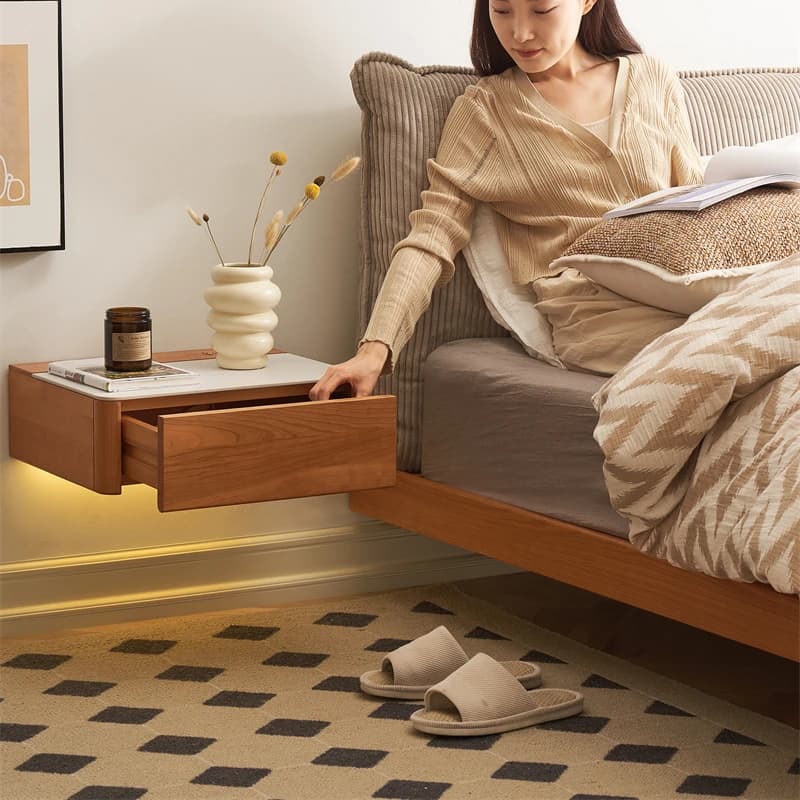Nightstands Wooden Small Floating Wall Mounted Modern Minimalist Bedroom Oak Bedside Table Nightstand