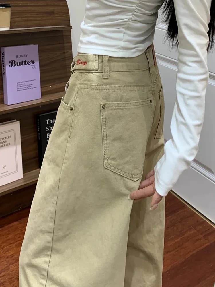 Men's Khaki Patchwork Work Pants Adjustable Waist