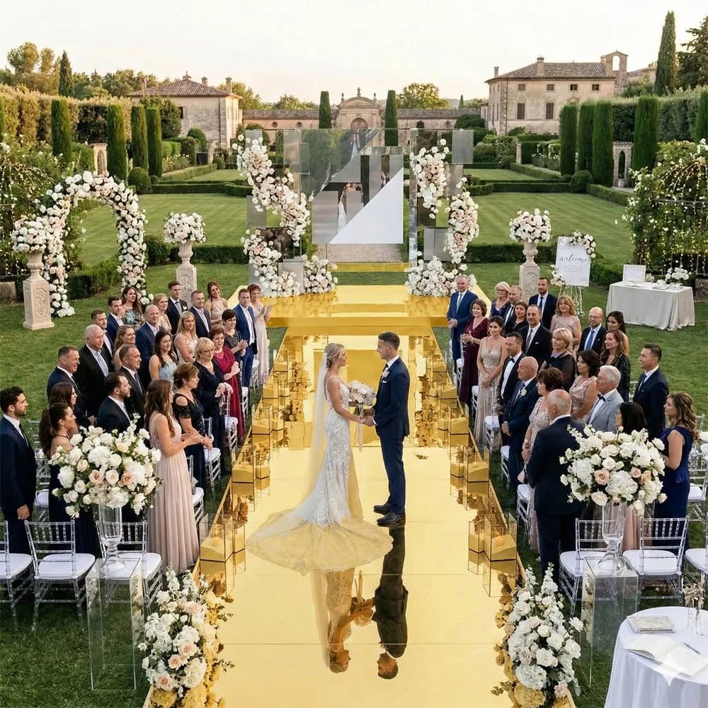 White Mirrored Floor Wedding Aisle Runner 33ft