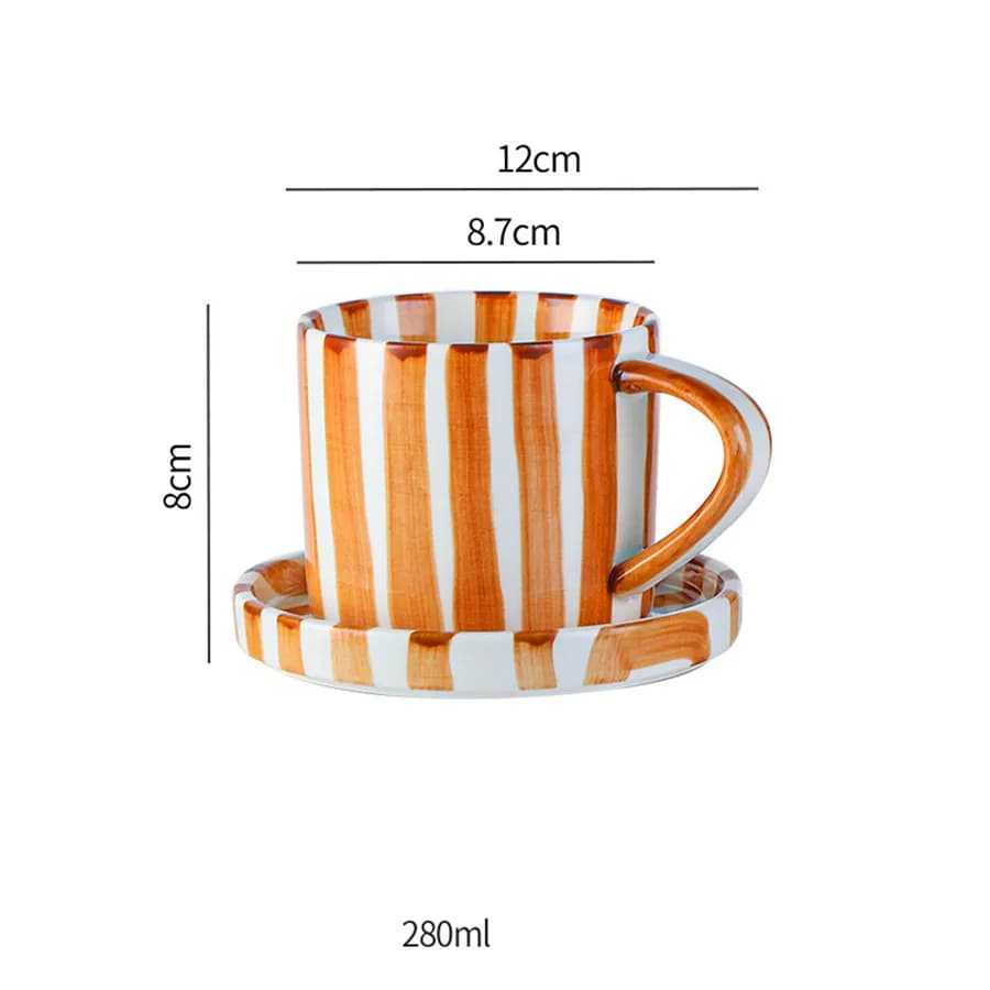 Ceramic Striped Coffee Cup with Plate