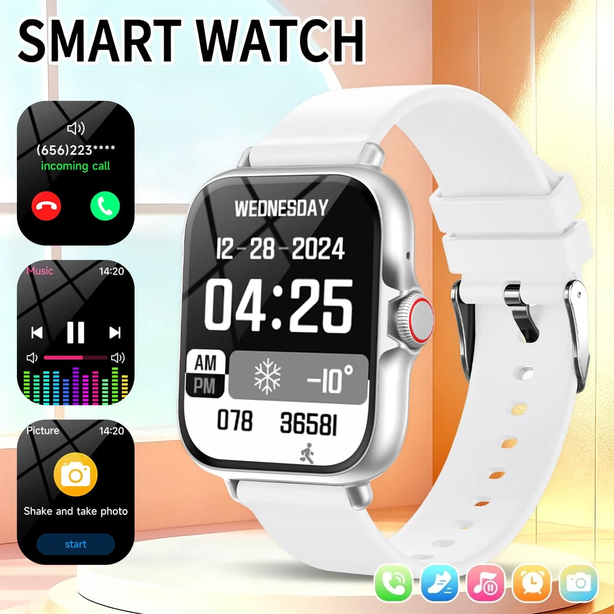 Smart Watch for Android iOS Ultra Low Power Bluetooth Calling Fitness Tracker Music Control Voice Assistant Metal Body Sports