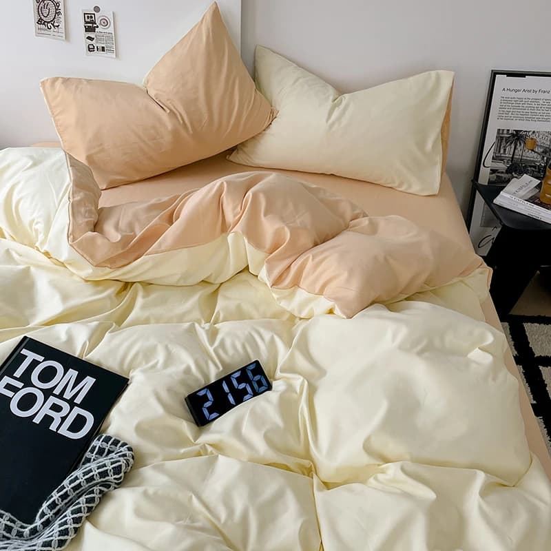 Japanese Bedding Set Solid Polyester AB Side Duvet Cover+Sheet +Pillowcase All Season Home Bed Linens Drop Shipping Full King