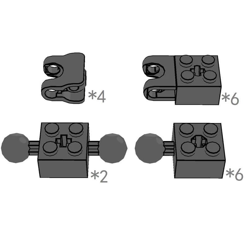 2x2 Brick with Ball Joint and Axle Hole Set