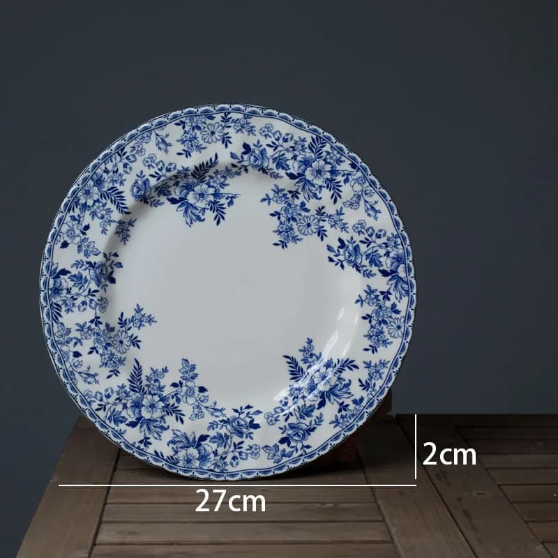 Blue and White Ceramic Dinner Plate Set