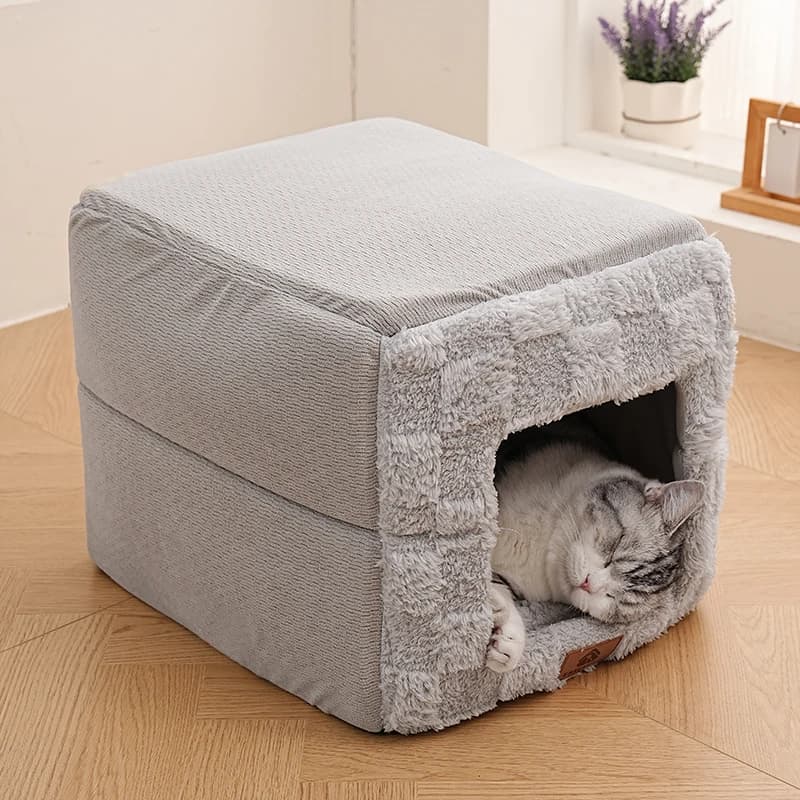 Winter Cat Bed Cave Tent with Cushion