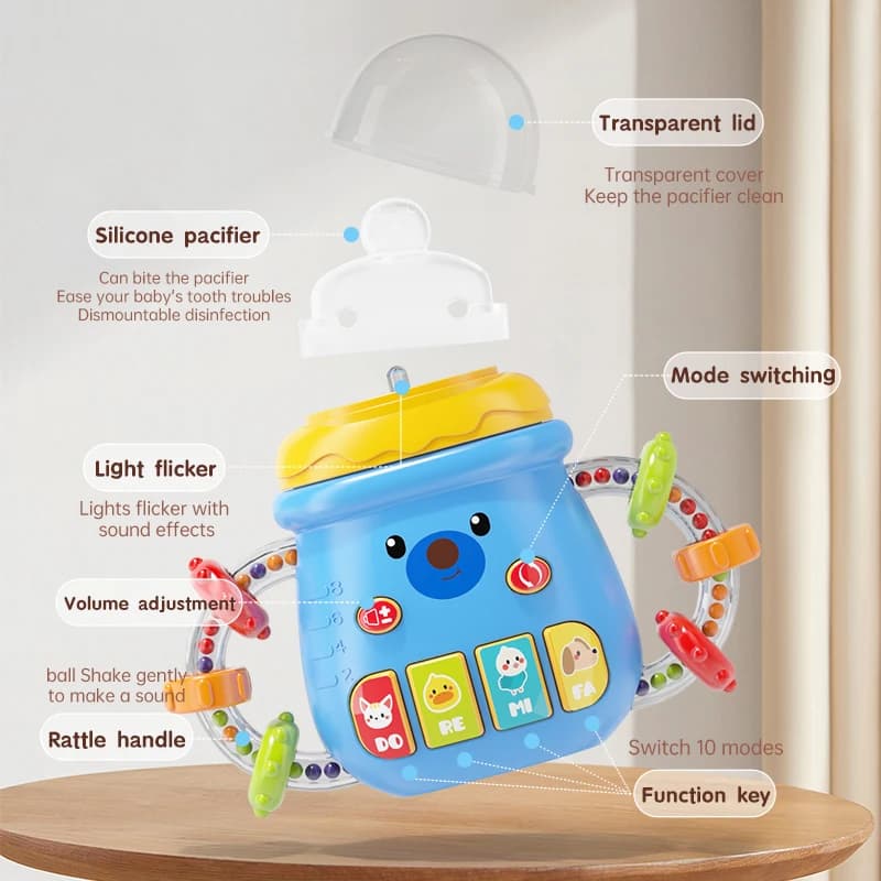 Baby Musical Pacifier Rattle Toys Early Educational Feeding Bottle Soft Teether Light Soothing Shaker Newborn