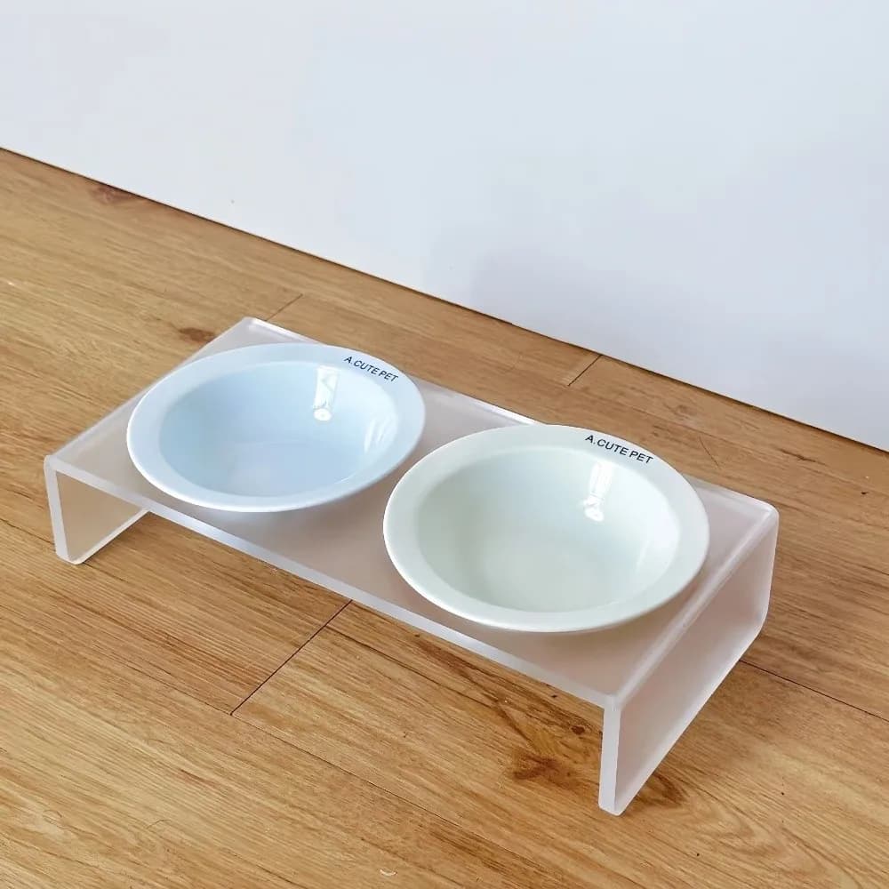 Ceramic Elevated Cat Bowl with Acrylic Stand