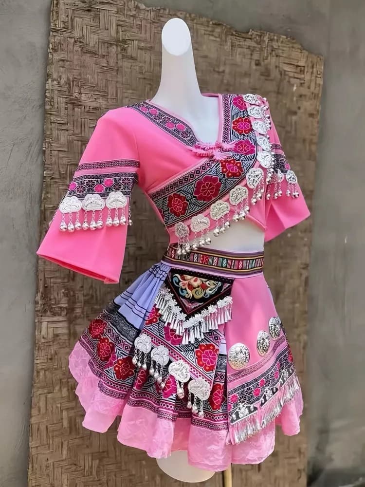 Traditional Folk Dance Costume Top and Skirt Set