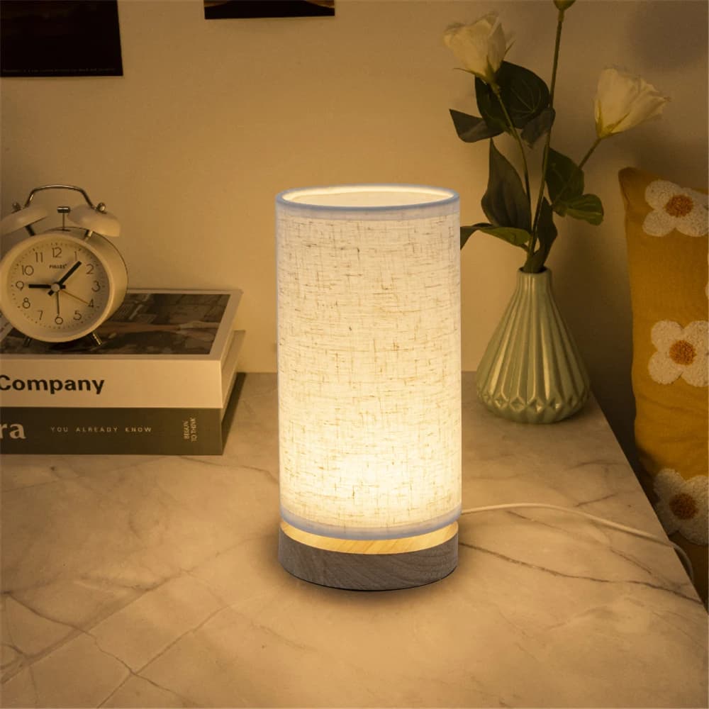 Warm LED Bedside Table Lamp with Wood Base