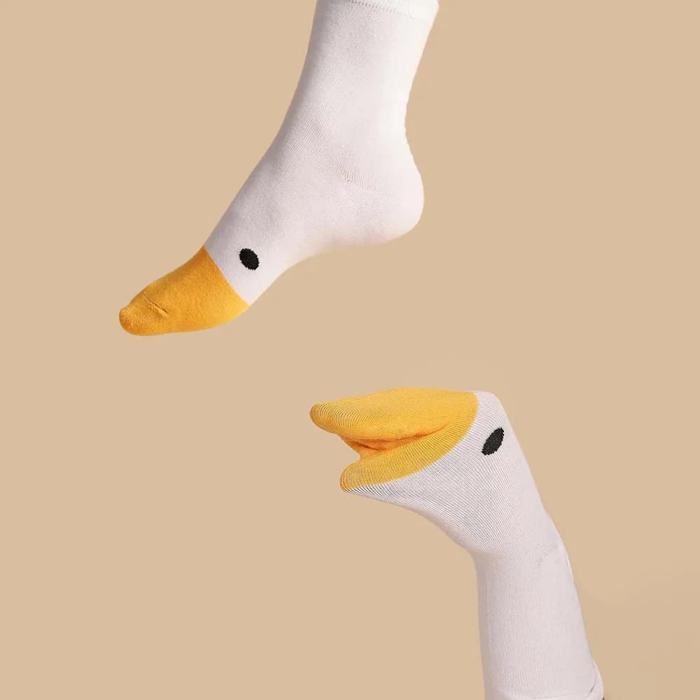 Women's Cotton Cartoon Duck Print Socks White