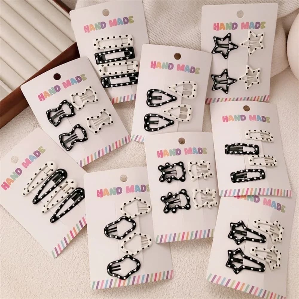 4pcs/set Headwear Black White Dot Hair Clips Geometric Cute Hairpin Sweet Barrettes Hair Accessories