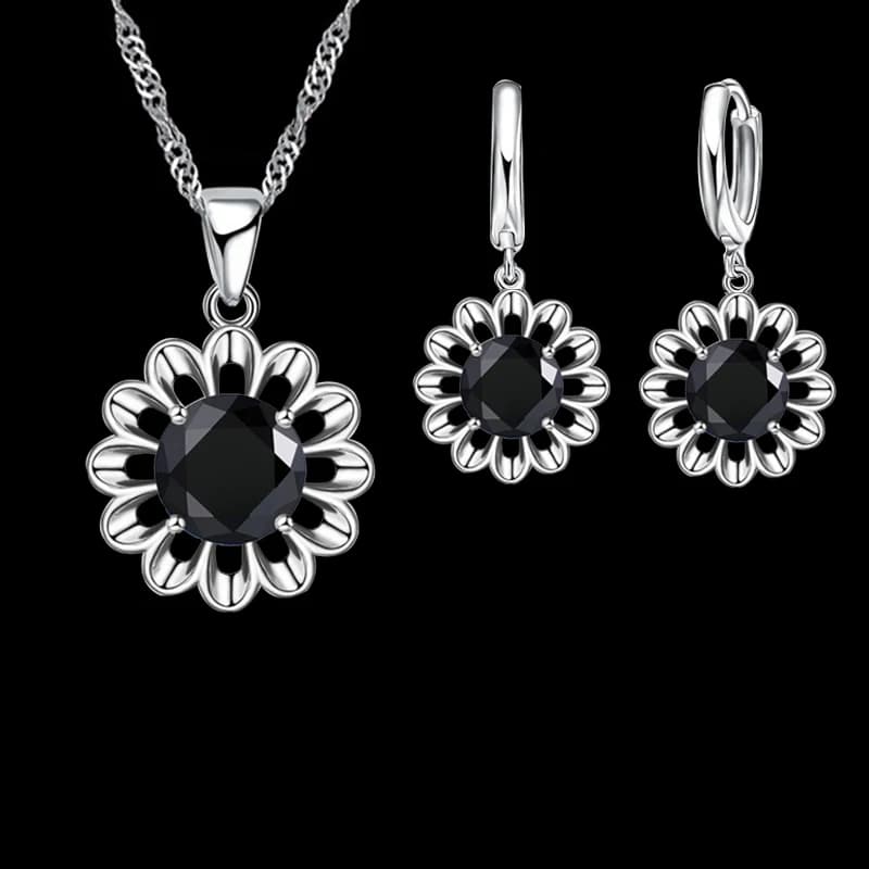 New Fashion Wedding Jewelry Set Women 925 Sterling Silver Color Crystal Pendant Necklace Hoop Earring Big Promotion