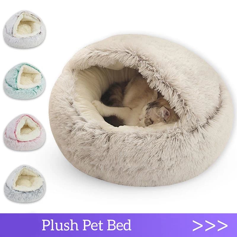 Round Plush Pet Bed with Cover