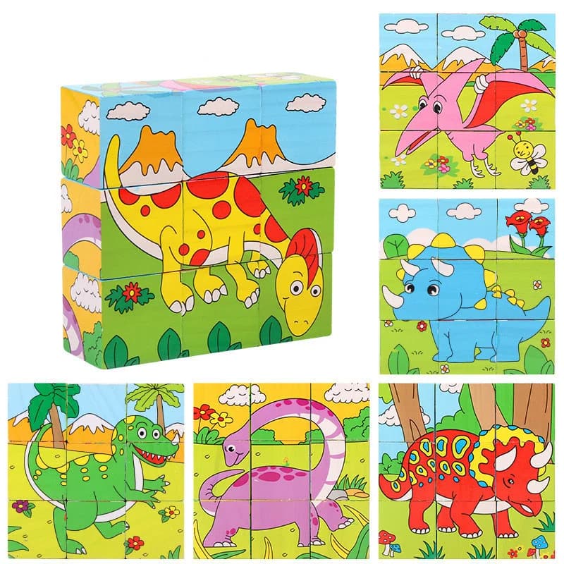 Wooden Animal Cube Puzzle Blocks