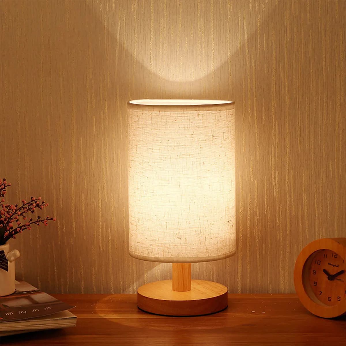USB Wooden Bedside Lamp with Warm White Light