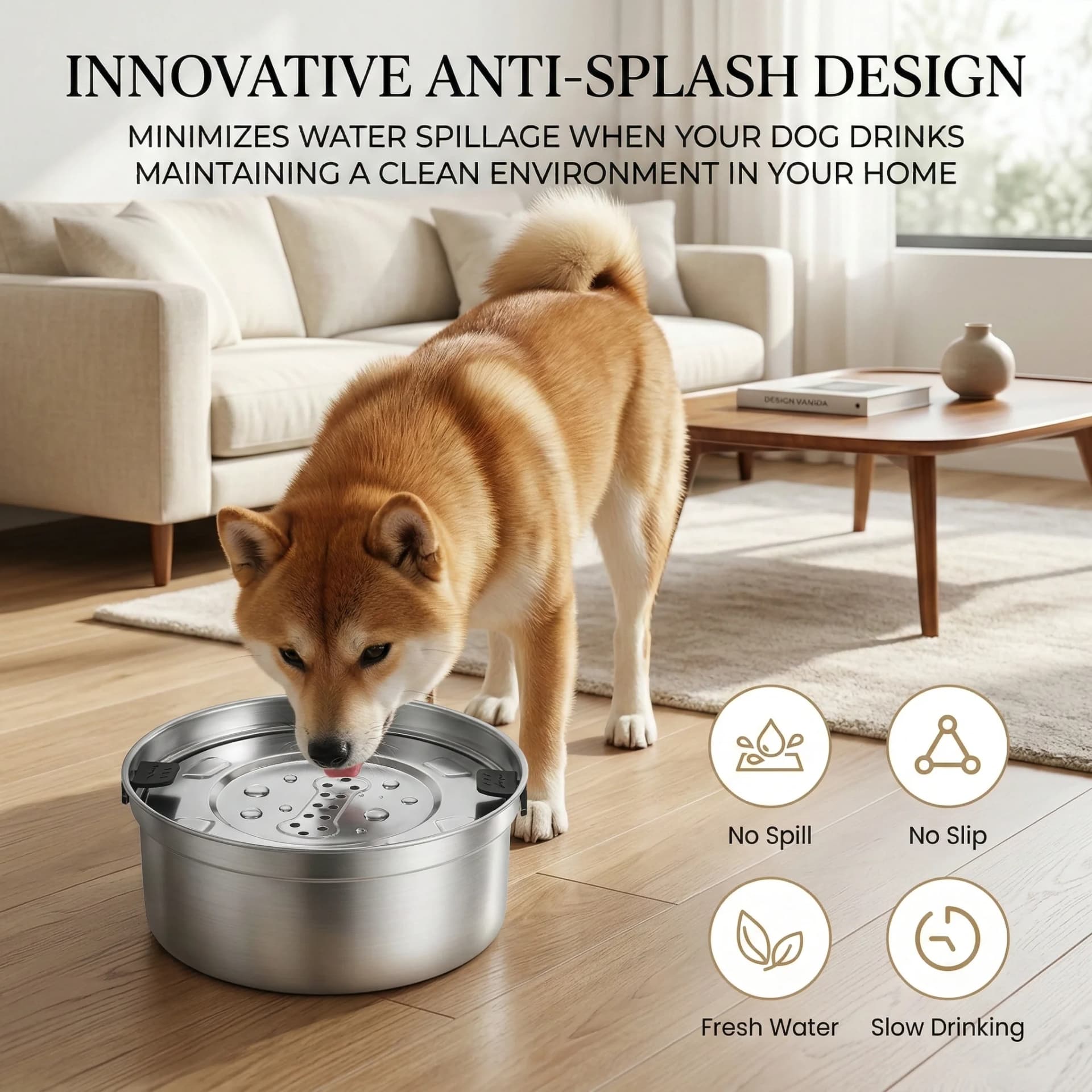 Stainless Steel Slow Pet Water Bowl