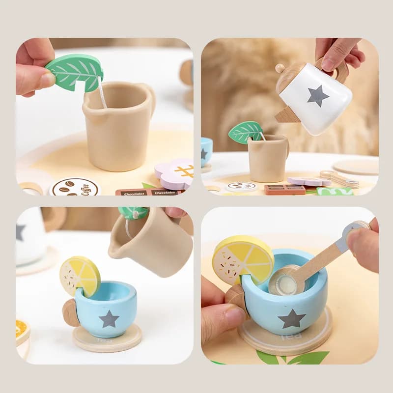 Kids Pretend Play Toys Popular Kids Kitchen Toys Realistic Wooden Tea Set Party Toy Set Children's Simulation Tea Set Gifts