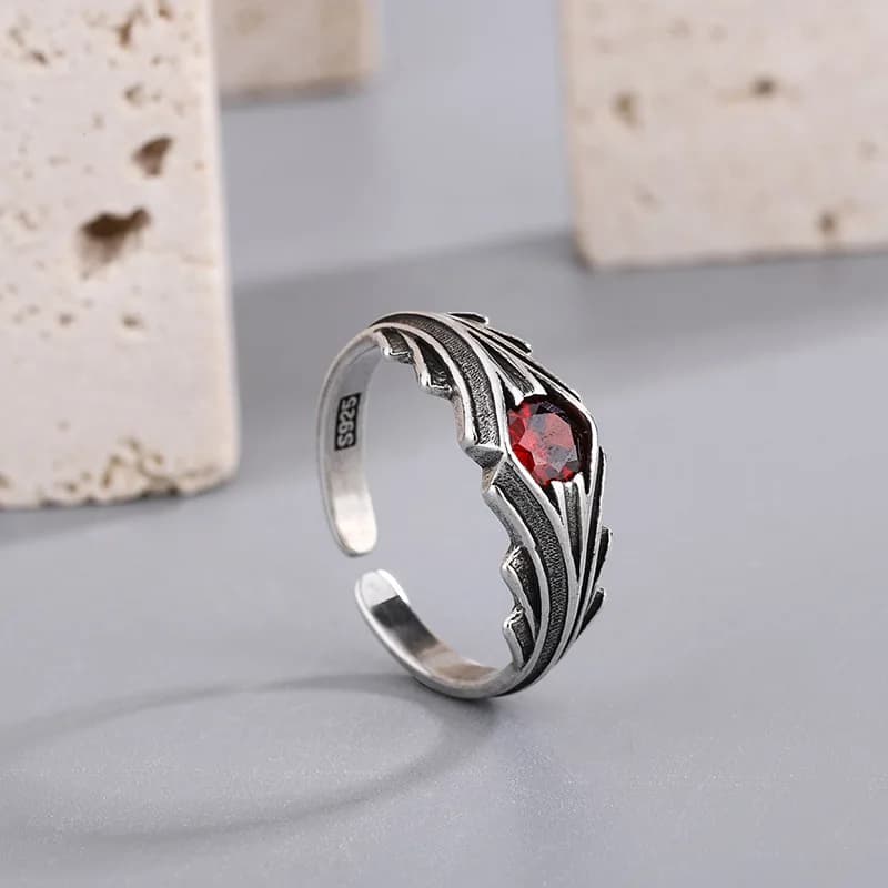 925 Sterling Silver Red Zircon Ring