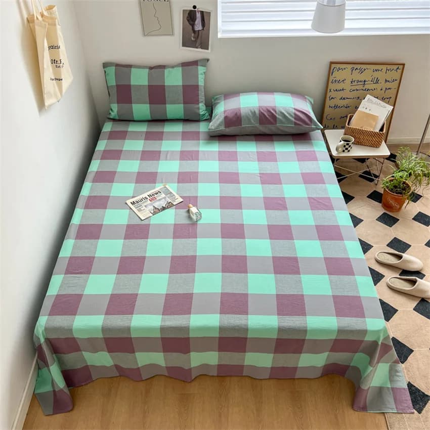 Pure Cotton Flat Sheet Nordic Grid Pattern