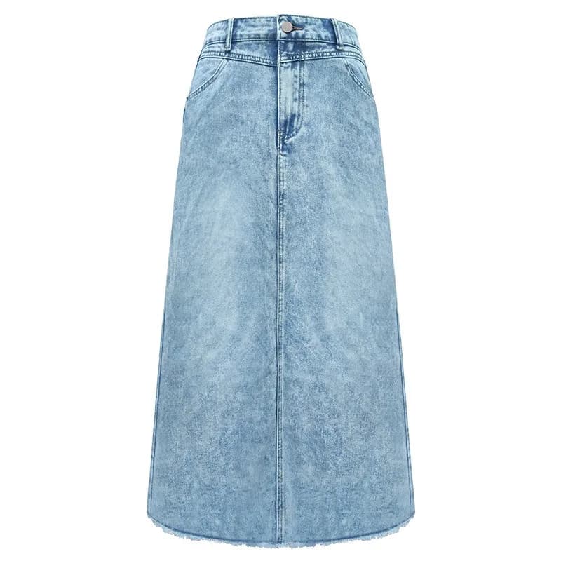 Women's A-Line Denim Skirt with Distressed Splice