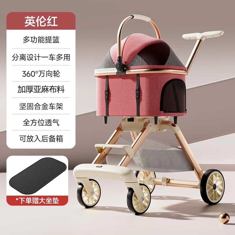 Luxury Pet Stroller 3 in 1  with 4 Wheels for Medium Small Size Dogs and Cats Detachable Carrier for Puppy Kitty Doggie Stroller