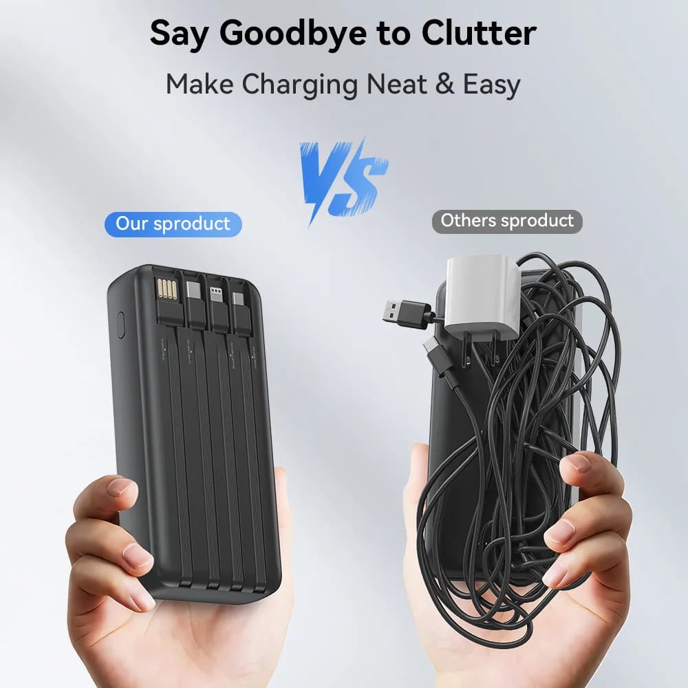 20000mAh Power Bank with Built-in Cables
