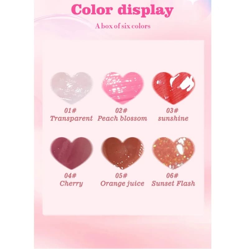 6 Pieces Glass Mirror Lip Gloss Set Hydrating Lightweight Lip Balm Glossy Shimmer Sheer Tint Peach Cherry Pink