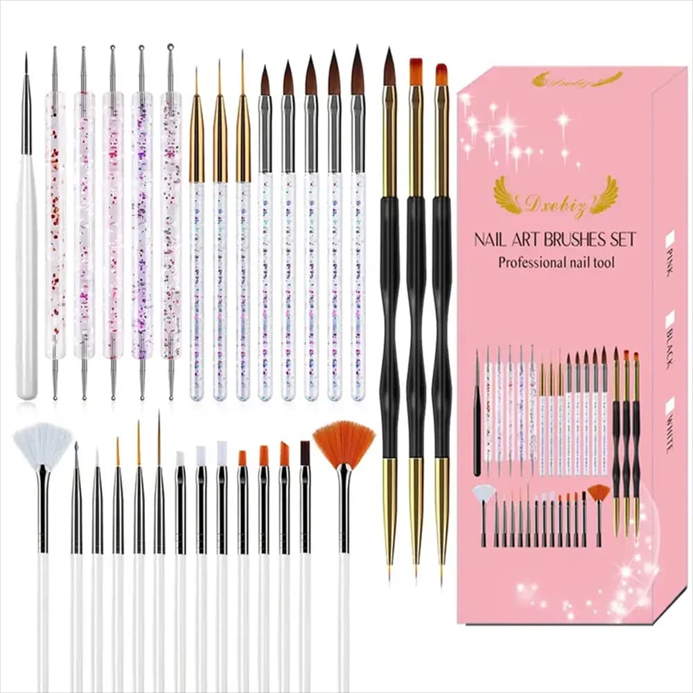 Nail Art Brush Kit for Nail Painting, Floral Carving, Gem Placement, Gel Application, Color Blending, and Line Work.