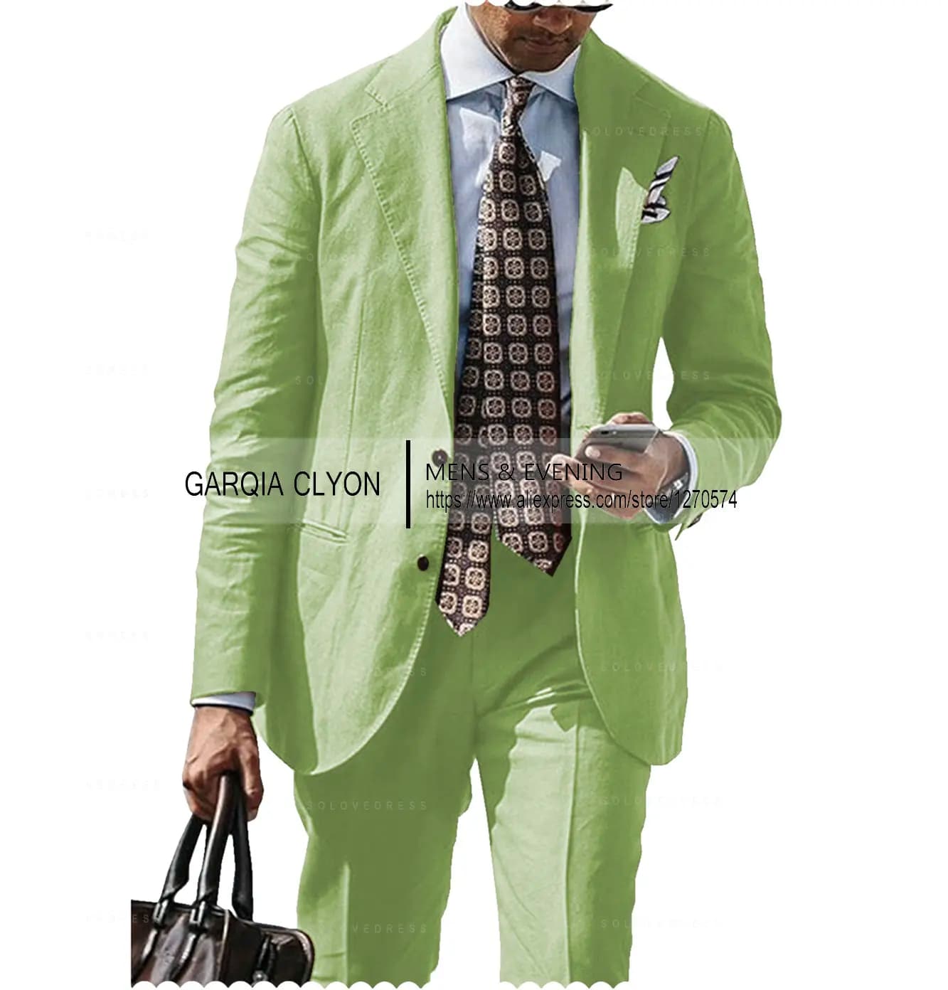 Men's Cotton Linen Casual Suit Jacket and Pants Set