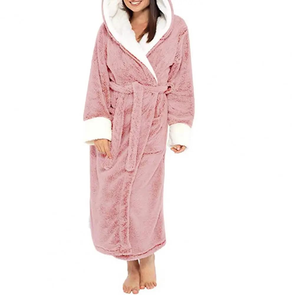 Women's Hooded Plush Fleece Bathrobe