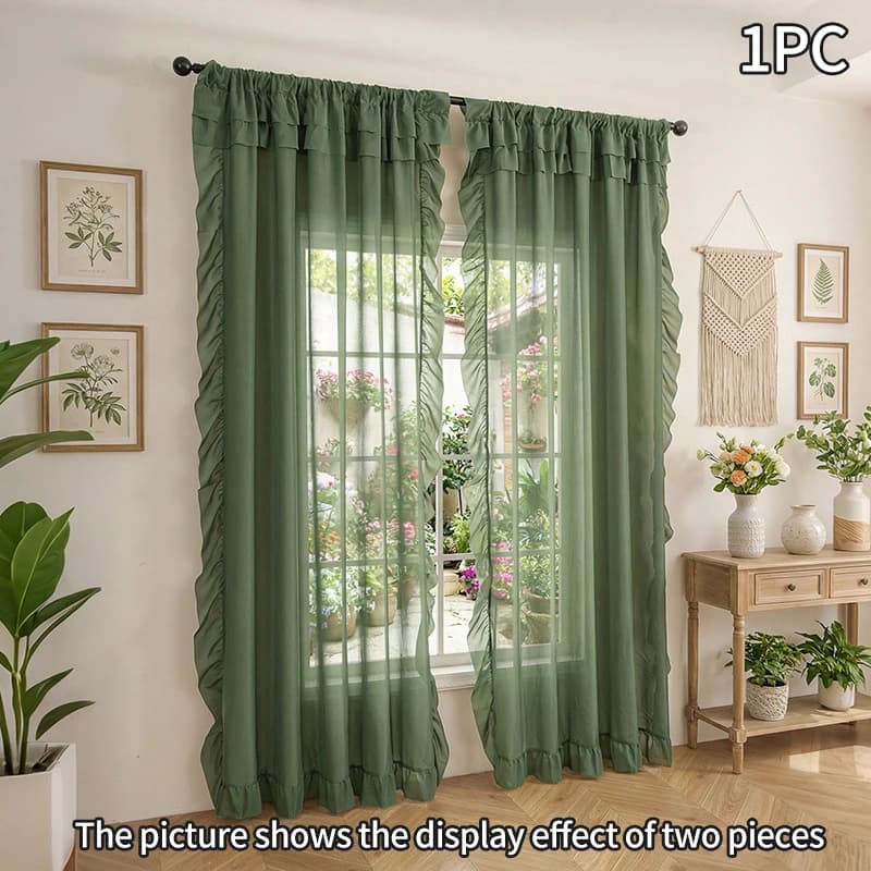 Ruffled Sheer Voile Curtains Light Filtering