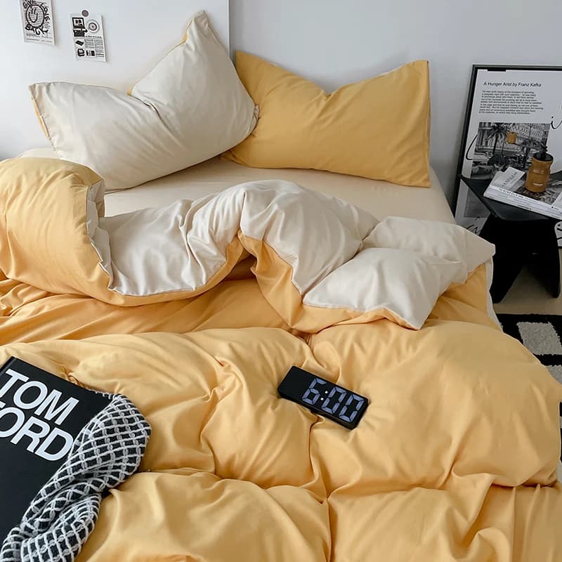 Japanese Bedding Set Solid Polyester AB Side Duvet Cover+Sheet +Pillowcase All Season Home Bed Linens Drop Shipping Full King