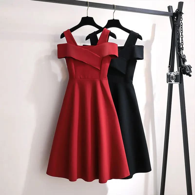 Women Dresses 2025 new fashion off shoulder look slim cinched waist knee-length dress women's clothing vestidoes