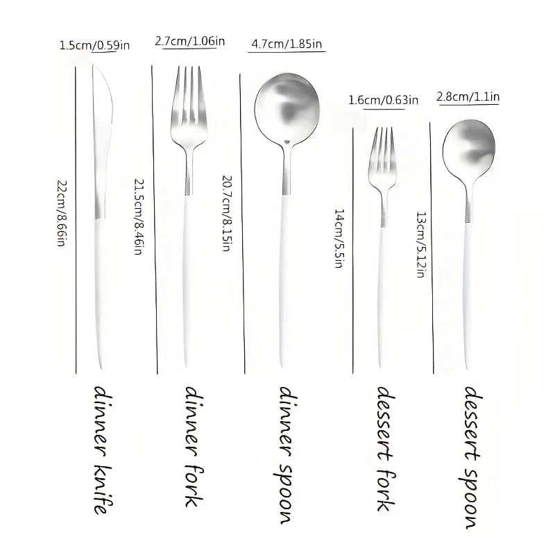 30-Piece Silver White Silverware Set for 6