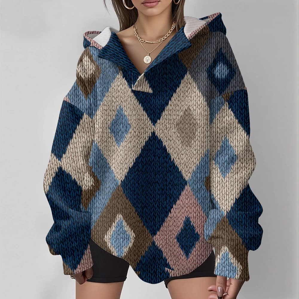 Casual Oversized Snowflake Pullover Hoodie