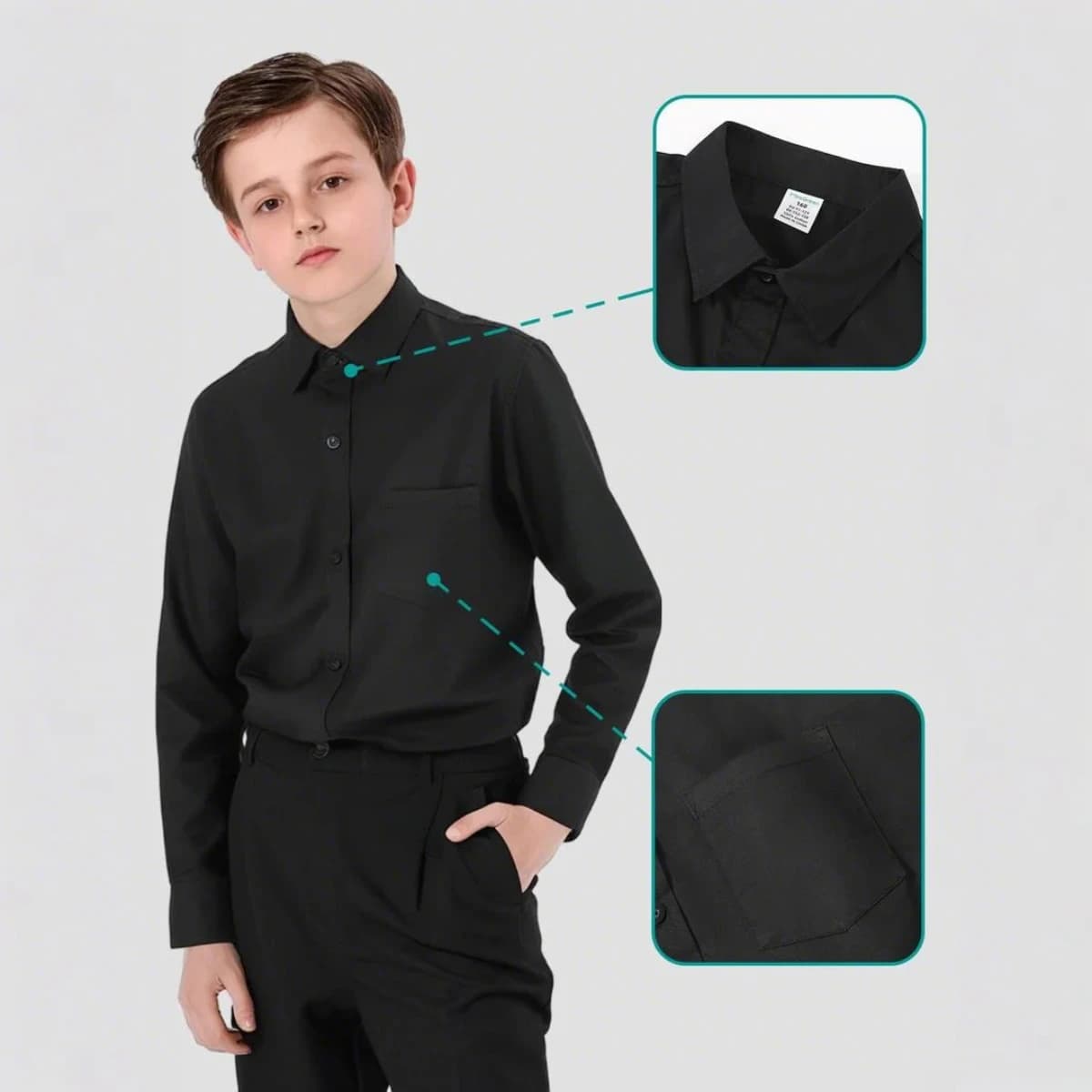 Boys Black Dress Shirt for School and Formal Events
