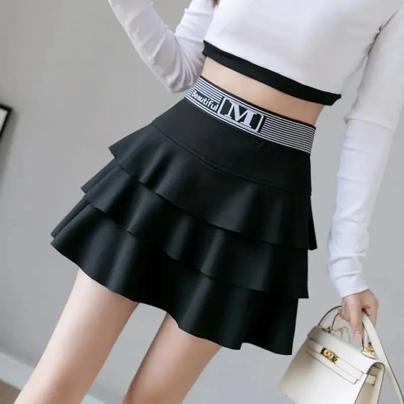 Black High Waist A-Line Puffy Skirt