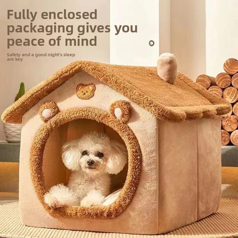 Closed Cat Bed Pet House with Washable Cushion